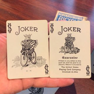 Vintage BICYCLE FAN BACK PLAYING CARDS w/ Box c.  1930s 808 Blue 52,  2x Jokers 3