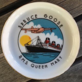 Vintage Spruce Goose Rms Queen Mary Long Beach California Souvenir Plate Dish