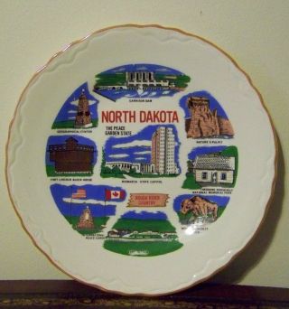 North Dakota Souvenir Plate Garrison Dam Bismarck Fort Totten Vintage