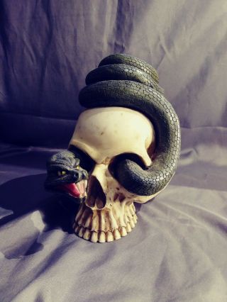 Life - Size Candle Skull With Snake Halloween Decor Creepy Spooky Human Gothic