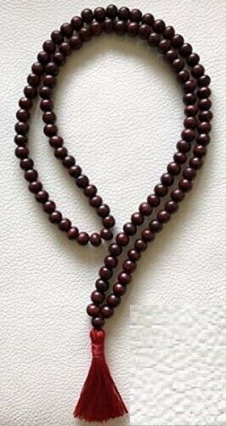 Rosewood Red Sandalwood 8mm Handmade 108,  1 Beads Prayer Japa Mala Necklace