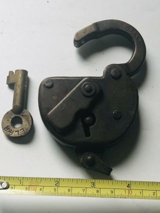 ANTIQUE FRAIM BRASS LOCK AND KEY DL&W RIALROAD MADE IN USA 5