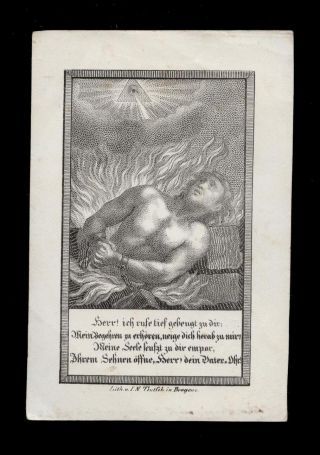 Soul In Purgatory Holy Card Engraving 19th.