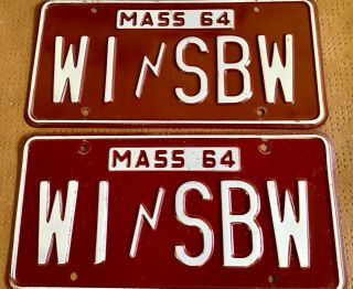 Pair 1964 64 Mass License Plates Ma Tags Wi⚡️sbw Massachusetts Ham Radio Vanity