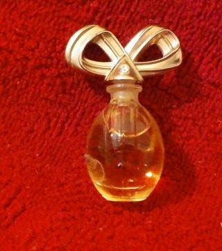 Vintage glass perfume bottle with perfume unique bow top rhinestone smells good 2