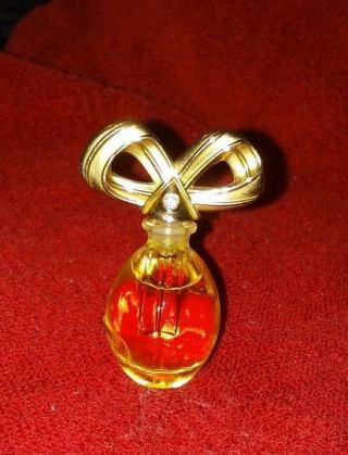 Vintage glass perfume bottle with perfume unique bow top rhinestone smells good 3