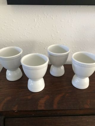 Vintage White Ceramic Egg Cups Marked Made In France - Set Of Four