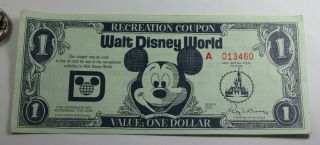 Brilliant 1971 Series " A " Walt Disney World 1 Dollar Recreation Coupon