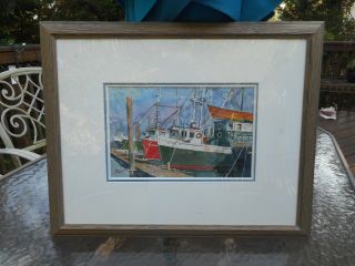 Appealing Watercolor Of Boats At Dock By Cape Cod Artist Milton Welt