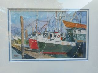 APPEALING WATERCOLOR OF BOATS AT DOCK BY CAPE COD ARTIST MILTON WELT 2