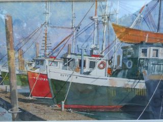 APPEALING WATERCOLOR OF BOATS AT DOCK BY CAPE COD ARTIST MILTON WELT 3