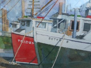 APPEALING WATERCOLOR OF BOATS AT DOCK BY CAPE COD ARTIST MILTON WELT 4