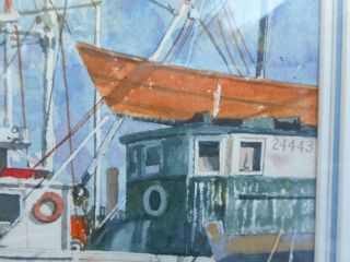APPEALING WATERCOLOR OF BOATS AT DOCK BY CAPE COD ARTIST MILTON WELT 5