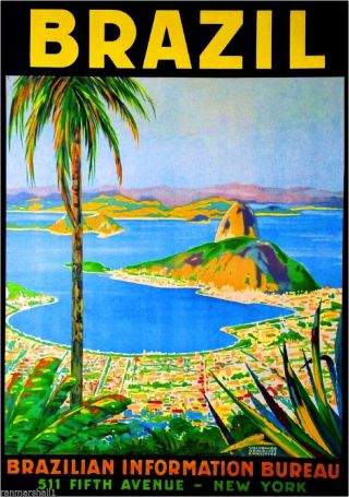 Rio De Janeiro Brazil Sugarloaf South America Travel Advertisement Poster