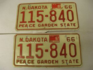 1966 66 1967 67 North Dakota Nd License Plate 115 - 840 Pair