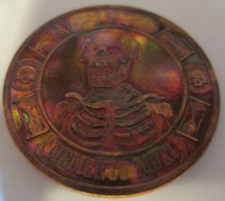 Stunning Unique Memento Mori The Last Laugh Multicolor Toned Coin