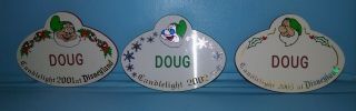 Disney Disneyland Candlelight Name Tag Doug 2001 - 2003 Happy Doc Sneezy