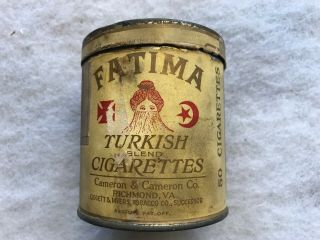 Fatima Turkish Cigarettes Vintage Empty Tin,  Round 50