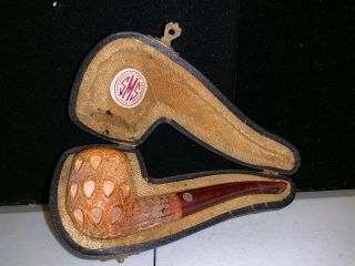 Vintage Sms Turkish Block Meerschaum Pipe With Case: Hand Carved In Turkey