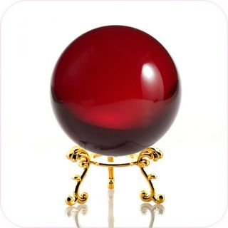 Red (ruby) Crystal Ball 60mm 2.  3 " With Golden Flower Stand In Gift Box