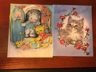 Vintage Greeting Cards Birthday Girl Cats M.  Cooper And Rust Craft Artists Guild