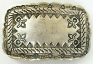 Small Heavy Old Deeply Stamped Southwestern Sterling Silver Belt Buckle 26 Grams