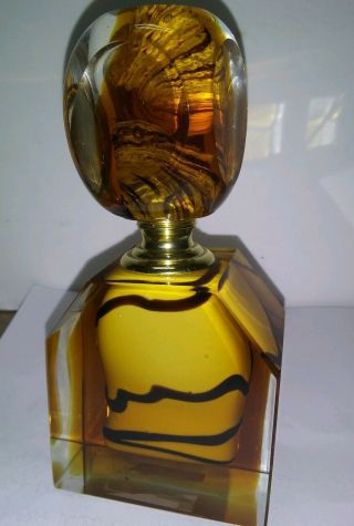 Stunning Heavy Fine Art Glass Perfume Bottle Decanter 5.  75 Inch Tall With Dauber
