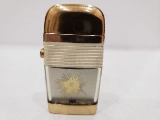 Vintage Scripto Mini Vu Lighter Bullet Hole With White Band & Gold Tone