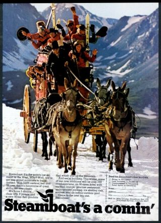 1971 Steamboat Springs Colorado Ski Area Stagecoach Skier Photo Vintage Print Ad