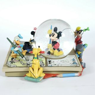 Disney Mickey Mouse In The Comics Strip Light Up Music Box Snow Globe