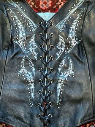 Harley Davidson Women’s S Lace Up Corset Leather Halter Top Embroidered w Studs 2