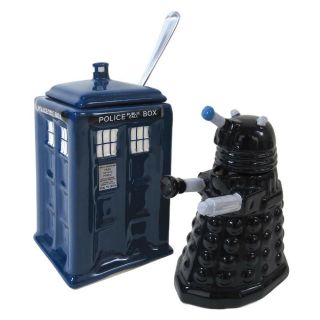 Doctor Who Tardis Sugar Dalek Creamer Set Gift Box Coffee Tea Police Box