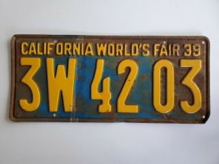 Vintage 1939 California World’s Fair License Plate