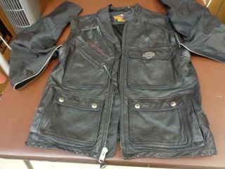 Harley Davidson Motorcycle Medium Black Leather Jacket Vest Zip Off Sleeve