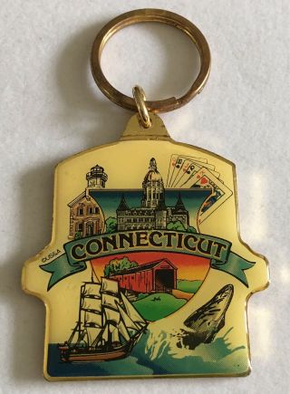 Connecticut Keychain Souvenir Keyring Mystic State House A309
