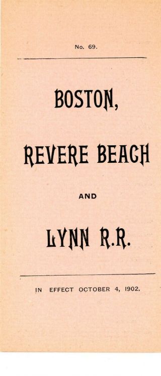 Boston,  Revere Beach & Lynn Railroad (ng) Passenger Time Table October 4,  1902