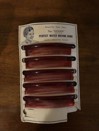 1930s Vintage Goody " Perfect Water Waving Comb " Set Of 5 On Card