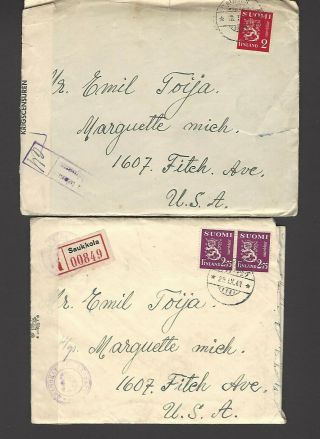 FINLAND 1939 - 1942 CENSORED ENVELOPES WITH LETTERS,  SENT TO THE US. 2