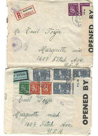FINLAND 1939 - 1942 CENSORED ENVELOPES WITH LETTERS,  SENT TO THE US. 3