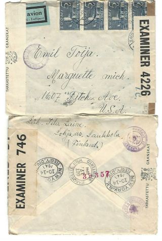 FINLAND 1939 - 1942 CENSORED ENVELOPES WITH LETTERS,  SENT TO THE US. 4