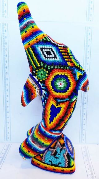 Magnificent Hand Beaded Dolphin Huichol Indian Mexican Folk Art