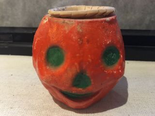 Antique Halloween Paper Mache Pumpkin Candy Container Nut Cup