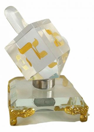 Decor Chanukah Hanukkah Crystal Israel Dreidel&display Sevivon Top Spinning
