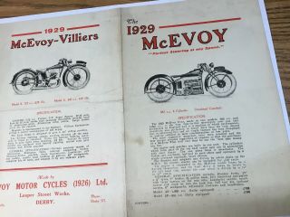 Mc Evoy 1929 Motorcycle Sales Brochure