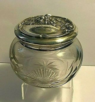 Antique Cut Crystal Glass Sterling Silver Webster Flowers Dresser Box Vanity 2