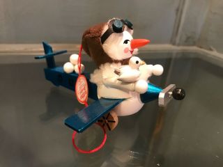 Steinbach Wooden Snowman Pilot Plane Christmas Ornament Made In Germany