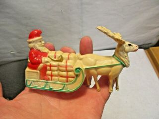 Vintage Santa,  Sleigh,  Reindeer Blow Mold 4.  5” Figurine That Is In Good Shape Nr