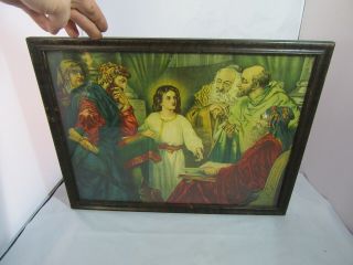 Antique 1911 Christ In The Temple Print By James Lee,  Bright Colors
