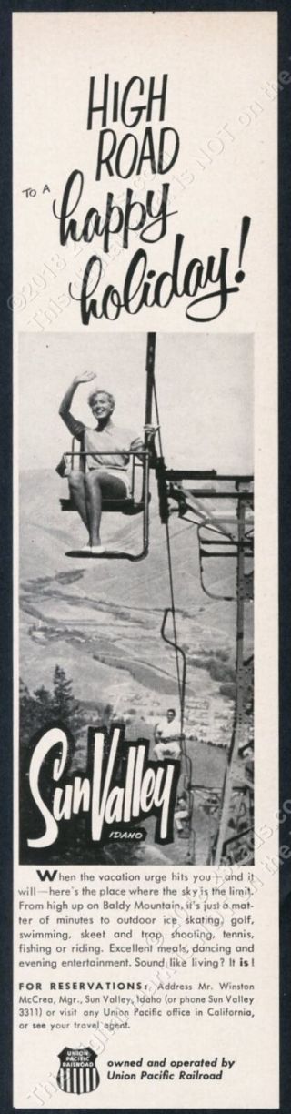 1959 Sun Valley Ski Area Woman On Chairlift Photo Vintage Print Ad