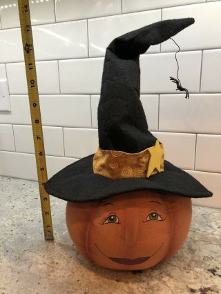 Primitive Folk Country Fall Halloween Plush Pumpkin Girl Witch Hat Star Decor